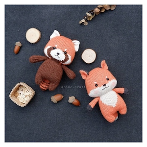 Knitting pattern: Ichigo & Ringo, red panda and fox.
