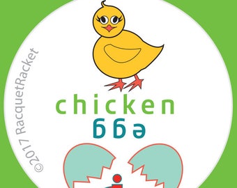 Cute Tennis Team Gifts: set of 4 tennis racquet cap spinner label—Chicken or Egg, which is first?
