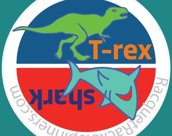 Shark or T-rex Dangerous Critters Tennis Racquet Stickers: set of 4