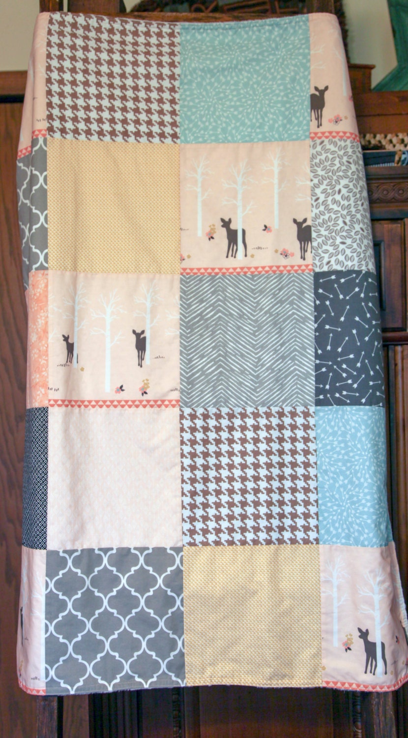 Baby Girl Deer Themed/woodland Modern Patchwork Quilt/baby Etsy