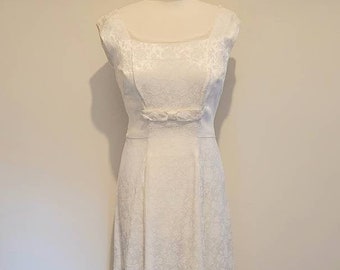 Vintage retro 50s floral rose brocade waterfall maxi pale cream wedding dress small medium