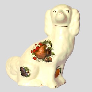 Staffordshire King Charles Spaniel Figurine: Bone China with Gold Gilt Fruit Design