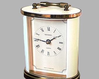 Metamec Mantel Tisch Wagen Quarz Uhr - Emaille Beschichtet - Messing Zierteil - Zeitgenössisches Design - Geschenk