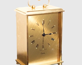 Swiza Golden Brass Mantel Table Carriage Clock: 8-day Swiss