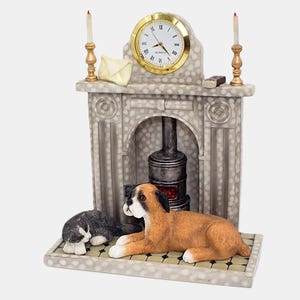 Impresionante y rara figura de reloj de mesa "Amigos junto a la chimenea" - The Leornardo Studio - Bellas artes con detalles intrincados - Regalo para coleccionistas