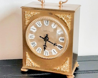 Stunning Estyma Solid Brass Quartz Carraige Mantel Lounge Table Clock - Precision Movement - Intricate Filigree Design - Rare Model - Gift