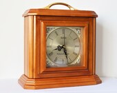 Stunning Large Westminster Chime Solid Oak Wood Mantel Table Quartz Clock - Rare Vintage - Gold Gilt - Fine Art Elegant Timepiece - Gift