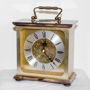 Rare Junghans Quartz Mantel Table Carriage Clock  - Golden Brass Trim - Marble Onyx Effect Trim - Elegant Timepiece - Gift