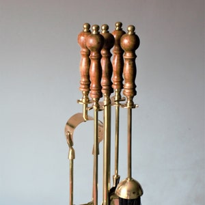 Stunning Fireside Companion Tool Set - 5 Piece Golden Brass Wood Handle Trim - Intricate Design -Fireplace Log Burner - Fine Art - Gift
