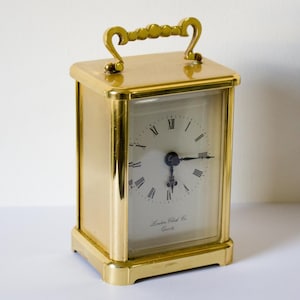 Fine Art London Clock Golden Brass Mantel Table Carriage Quartz Clock - Vintage French Inspired Design - Rare Model- Stunning Gift