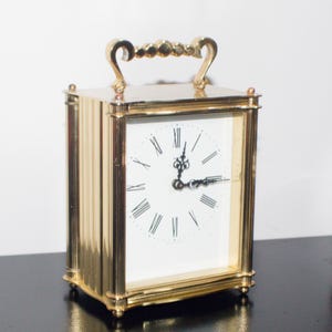 Stunning Smiths Astral Golden Brass Quartz Carriage Mantel Table Clock - Curved Side Design - Solid Precision Movement - Gift