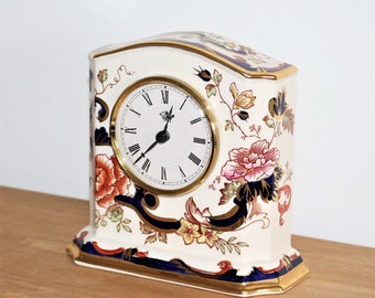 Vintage Masons Ironstone Mandalay Carriage Mantel Table Lounge Clock - Beautiful Gold Gilt Design - Made In England - Time - Gift