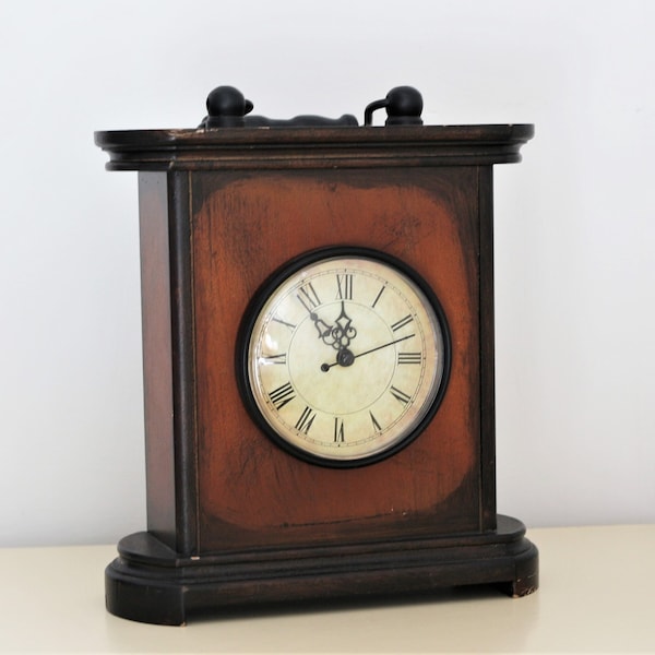 Gothic Large Mahogany Wood Mantel Table Quartz Clock - Rare Antique Design - Fine Art Elegant Timepiece - Gift