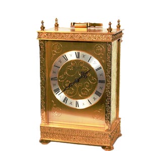 Grande horloge de table et carrosse d'art London Clock Co en édition limitée - Montre à quartz vintage - Rehausses de dorure dorée - Cadeau