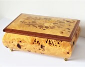 Stunning Fine Art Walnut Burl Wood Sorrento Musical Jewelery Trinket Storage Tray Box -Marquetry Detail Inlaid - Italian - Collectors Gift
