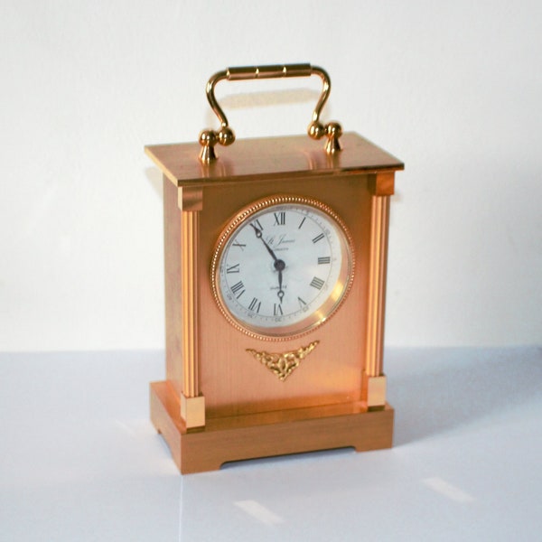 Stunning English Golden Brass Quartz Bezel Mantel Table Carriage Clock - Rare Vintage Time Piece - Hallway Lounge - Gift