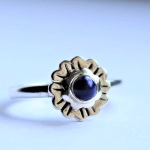 Lapis Lazuli Sterling Silver Ring: Vintage Floral Statement Ring
