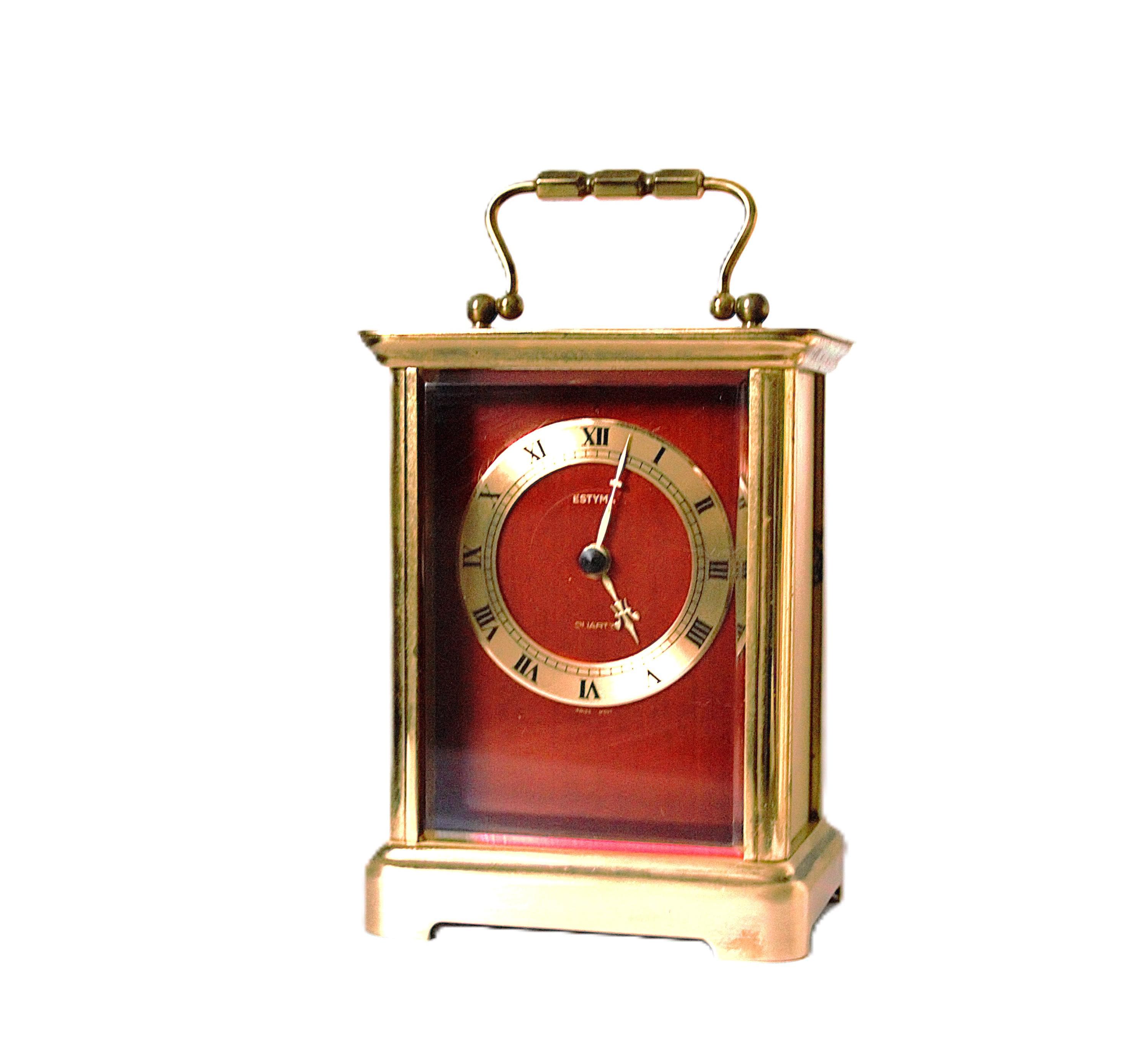 Rare Estyma Red Dial Mantel Table Carriage Quartz Clock - Fine Art
