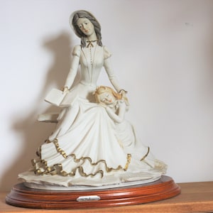 Capodimonte Figurine: Mother and Child, Belcari Signed Sculpture, Gold Gilded Detail