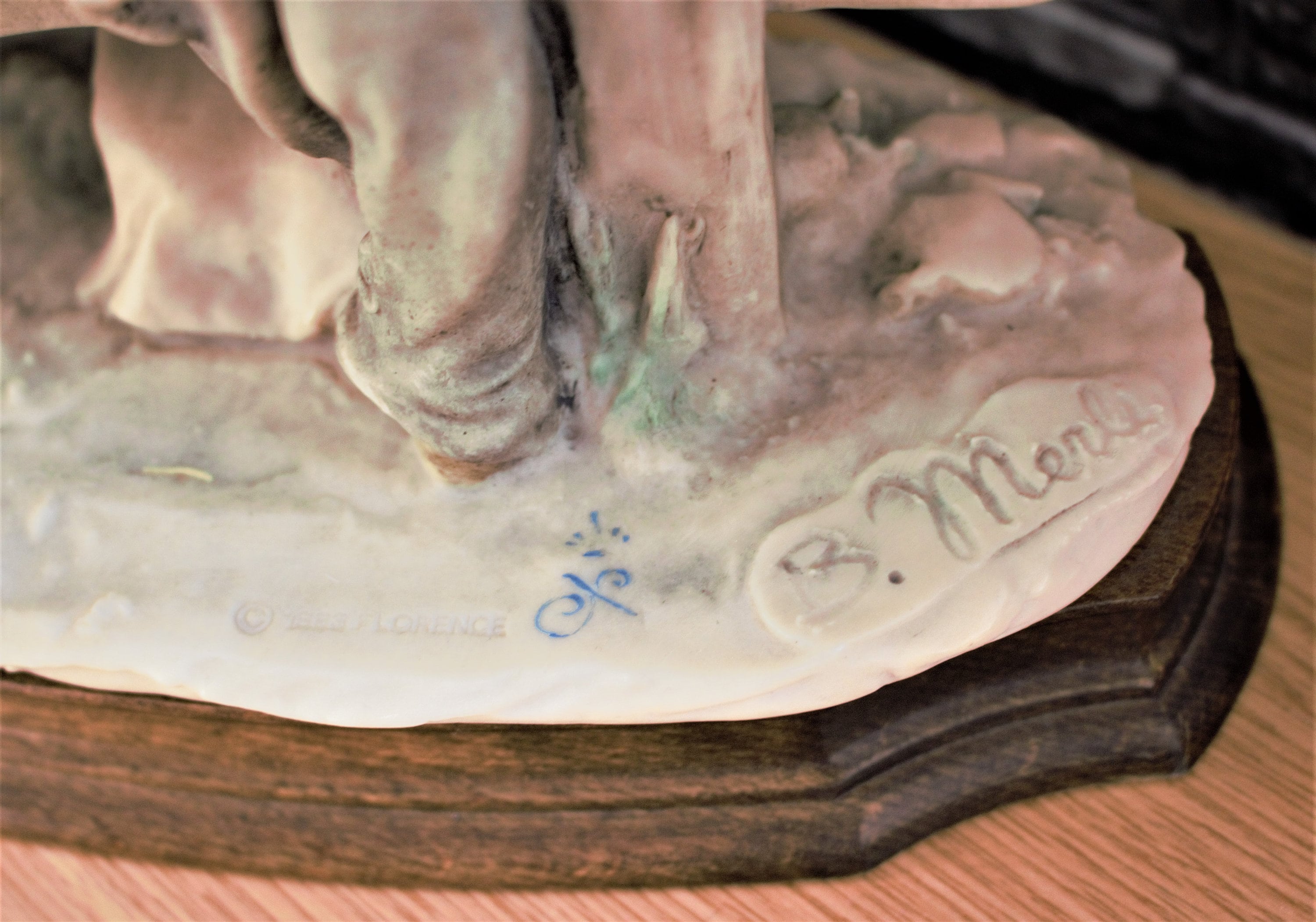 カポディモンテ　B.marli作　陶器製 家族と馬車の置物　アンティーク カポディモンテ B.marli作 陶器製 家族と馬車の置物 アンティーク