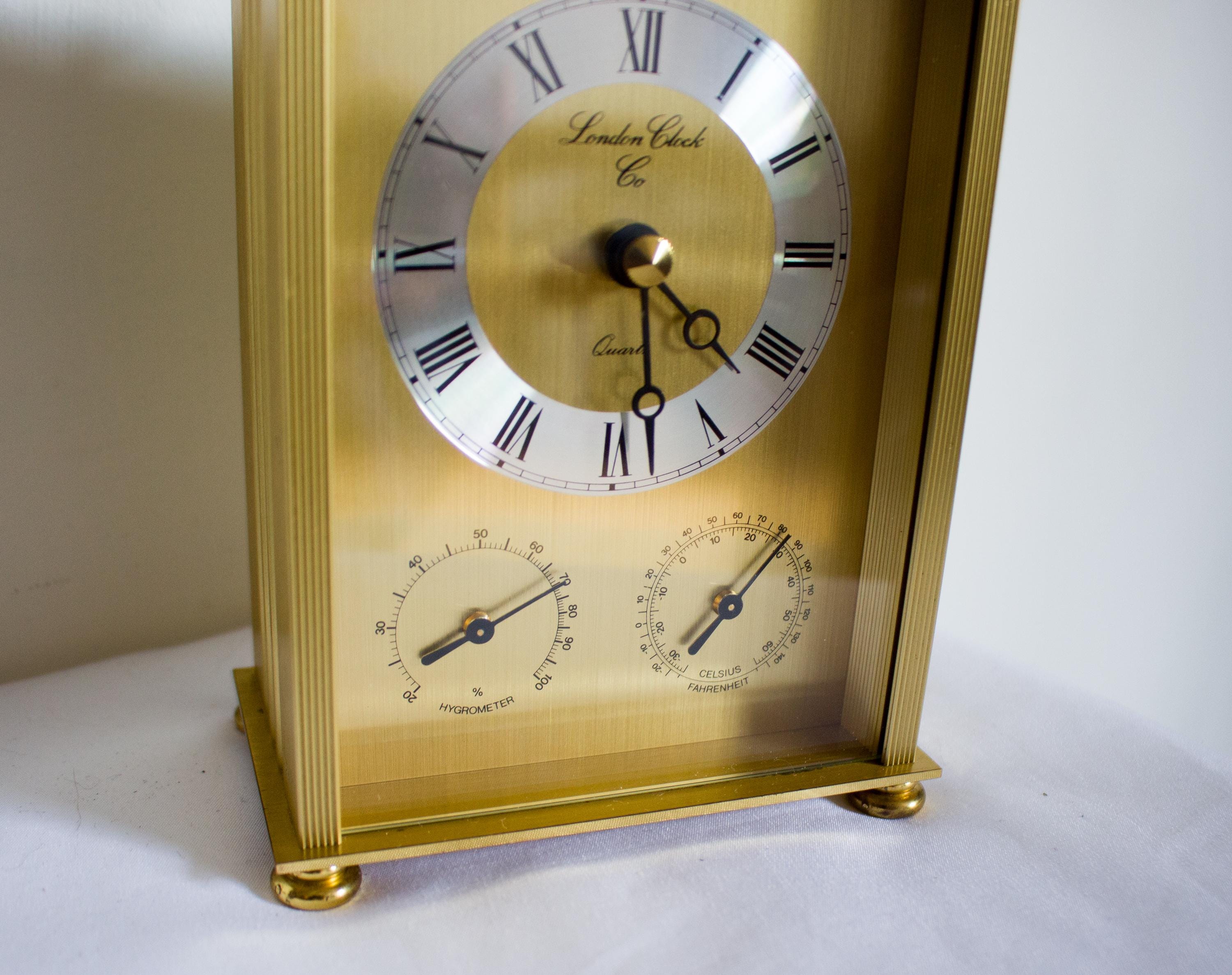 Golden Brass Mantel Clock - London Clock Co - Weather Station
