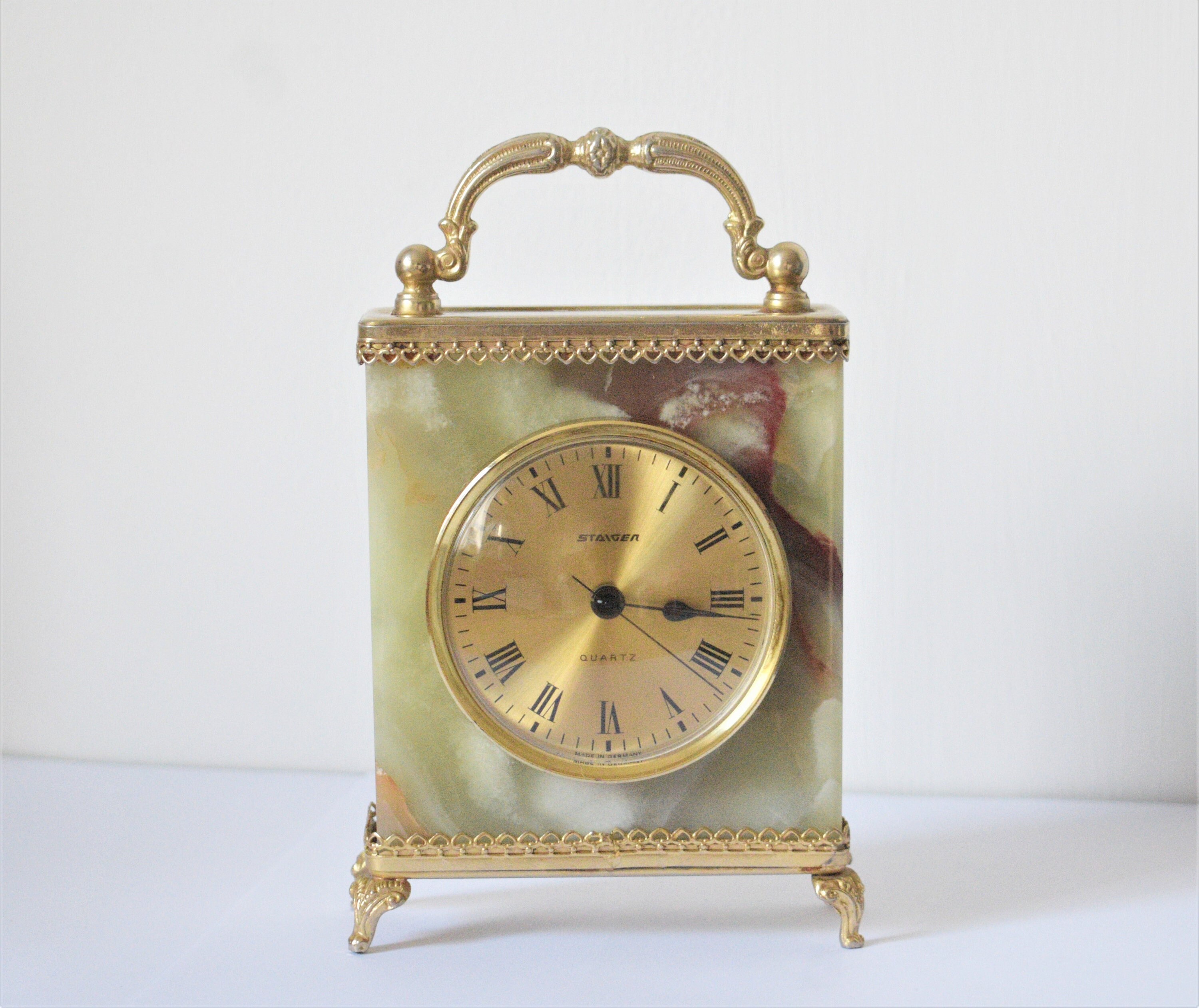 Vintage Onyx Marble Staiger Mantel Table Quartz Carriage Clock Etsy