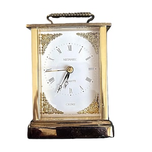 Melodie-gong koets schoorsteenmantel quartz tafelklok - Metamec Brits gouden messing lijst - Fine Art-uurwerk - Cadeau