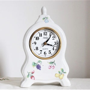Rare Porcelain Quartz Lounge Mantel Kitchen Table Clock - Fruit Clock - Hand Painted - Elegant Design - Time Piece - Gift
