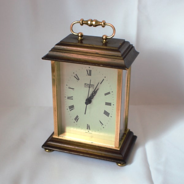 Staiger Wood Brass Mantel Table Quartz Clock - Chrometron Quartz Precision - Vintage - Rare Timepiece - Gift