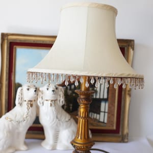 Vintage Italian Gold Gilt Column Table Lamp with Tassel Shade