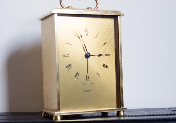 Vintage Swiza Brass Mantel Clock: 8-day Swiss Alarm, Luminous Dial