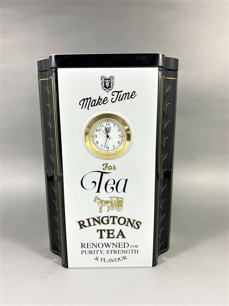 Ringtons Tea Caddy - Built in Quartz Clock - English Tea - Tin Storage - Kitchen Cafe - Home & Office Show shops Ornate - Collectors Piece - Gift