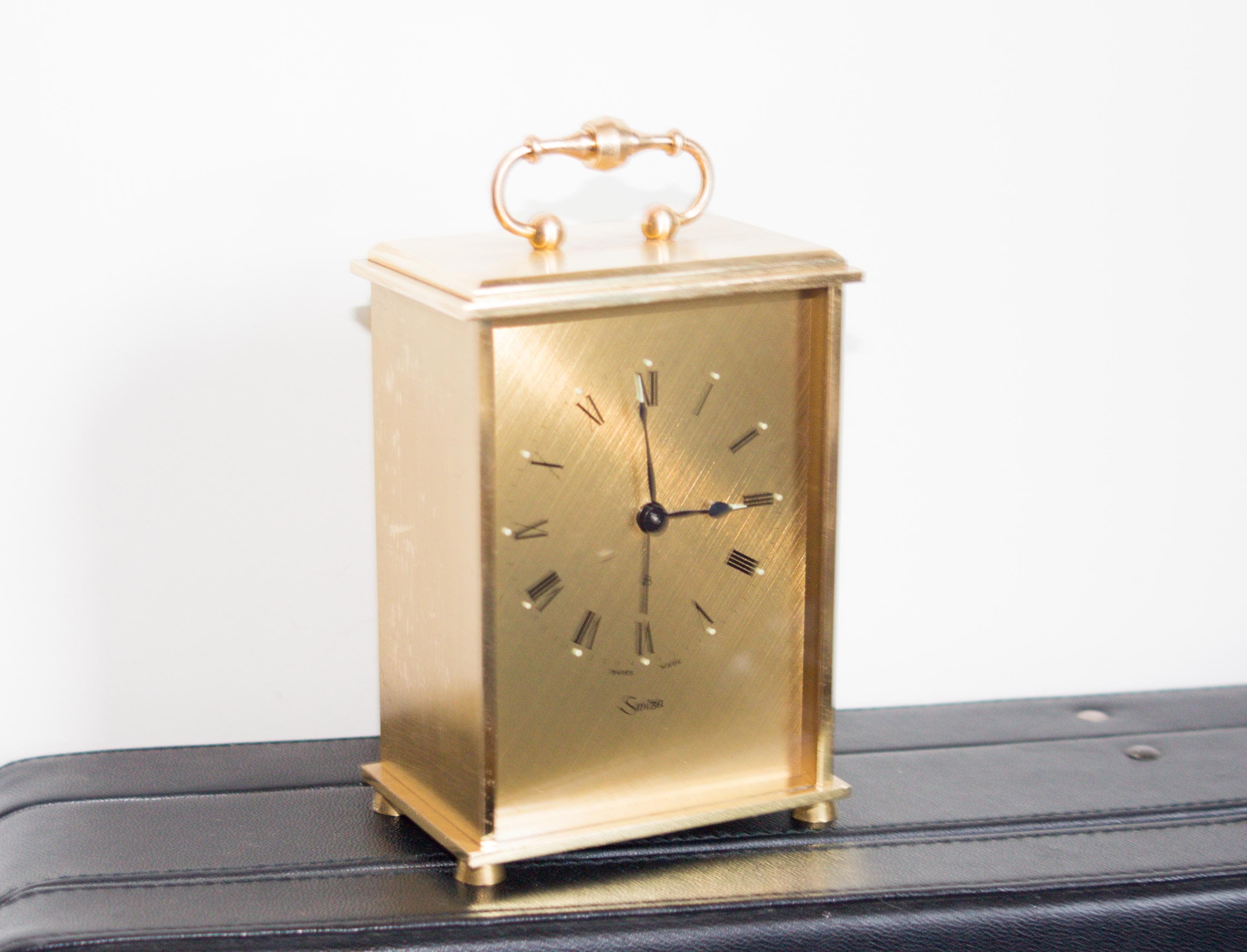 Vintage Swiza Brass Mantel Clock: 8-day Swiss Alarm, Luminous Dial