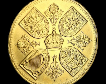 Rare 1953 Gold Plated British Five Shillings Queen Elizabeth II - Commemation Unusual Collection - Antique Fine Art - Gift