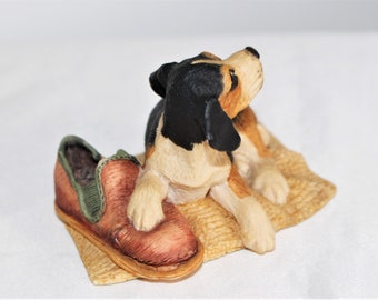 Vintage Sam Puppy Dog Figurine - Rare Border Fine Arts - Handmade Pottery Ornate- Mantel Table - Gift