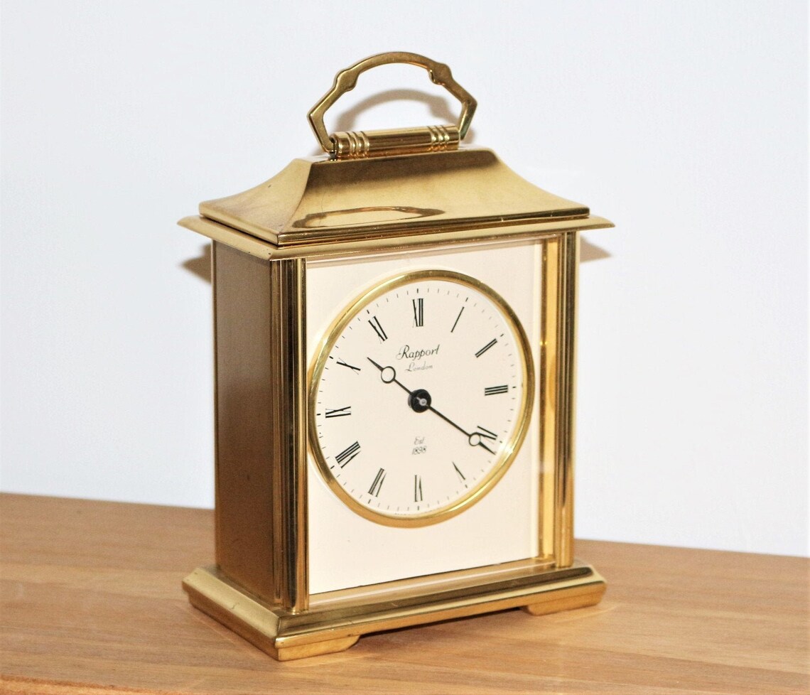 Vintage London Golden Brass Carriage Mantel Table Clock | Etsy