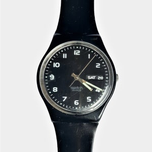Retro Swatch Swiss Sport Black Gold Minimalist Wrist Watch - Collectors Edition Time Day Date Model - Fashion - Time - Clock - Gift