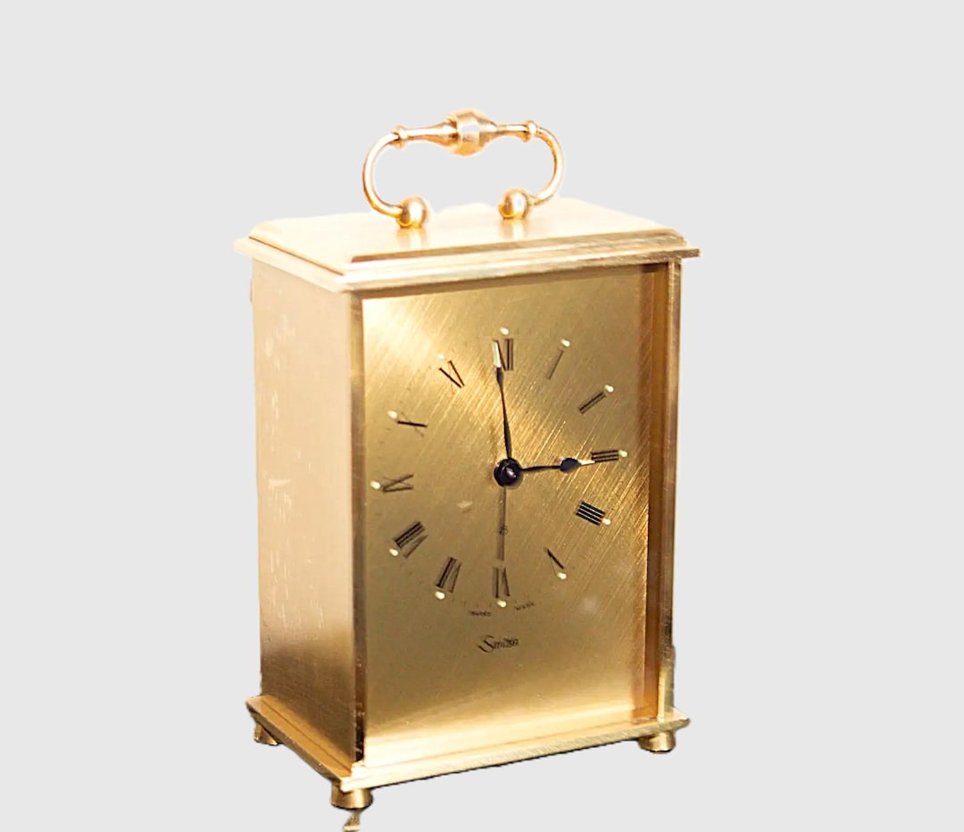 SWIZA ゴールド 置時計 ゼンマイ式 不動作 アンティーク Swiza Golden Brass Mantel Table Carriage Clock: 8-day Swiss