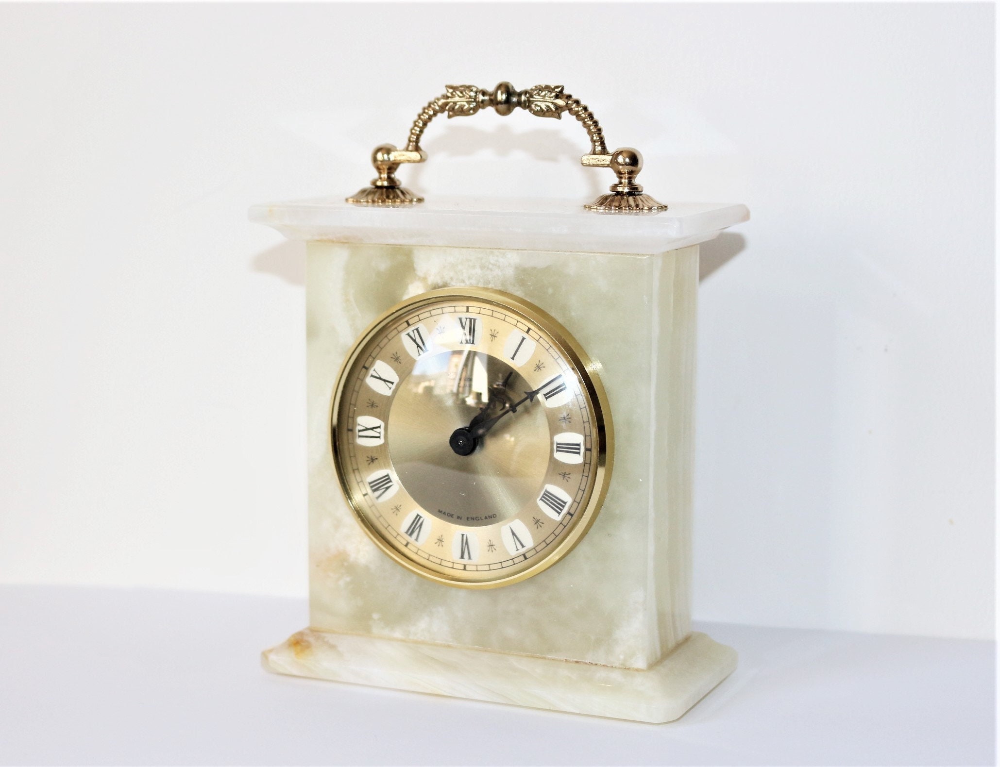 Rare Luxuria Onyx Marble Gold Gilt Mantel Table Quartz Clock Etsy