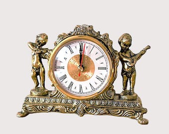 Vintage Gold Vergoldeter Messing Putten Mantel Uhr - Deutsche Quarz Tischuhr - Fine Art Zeitmesser - Geschenk