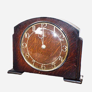 Reloj de sobremesa Smiths de 8 días - Madera de roble oscuro - Esfera redonda - Mecanismo suizo - Reloj vintage - Regalo