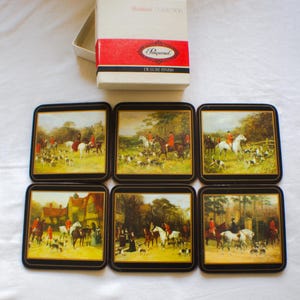 Set vintage placemats en onderzetters met pimpernel: Fox and Hounds Fine Art