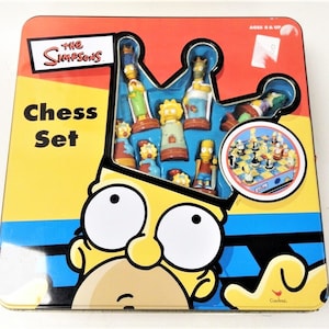 The Simpsons Chess Set - Vintage Games Board - Tin Box - Full Color Characters - Matt Groening - Family Fun - Gift