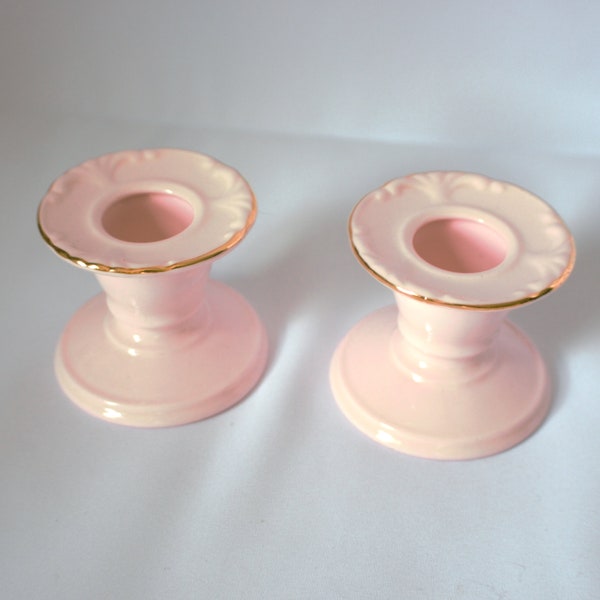 Stunning Adderly Floral Candle Holders Pair - Mantel Table Display - Gold Rim - Pink Beautiful Porcelain - Gift