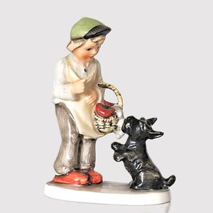 Friedel Bavaria Porcelain Figurine: Boy and Terrier Dog, Hand-Painted West Germany - Vintage Gift
