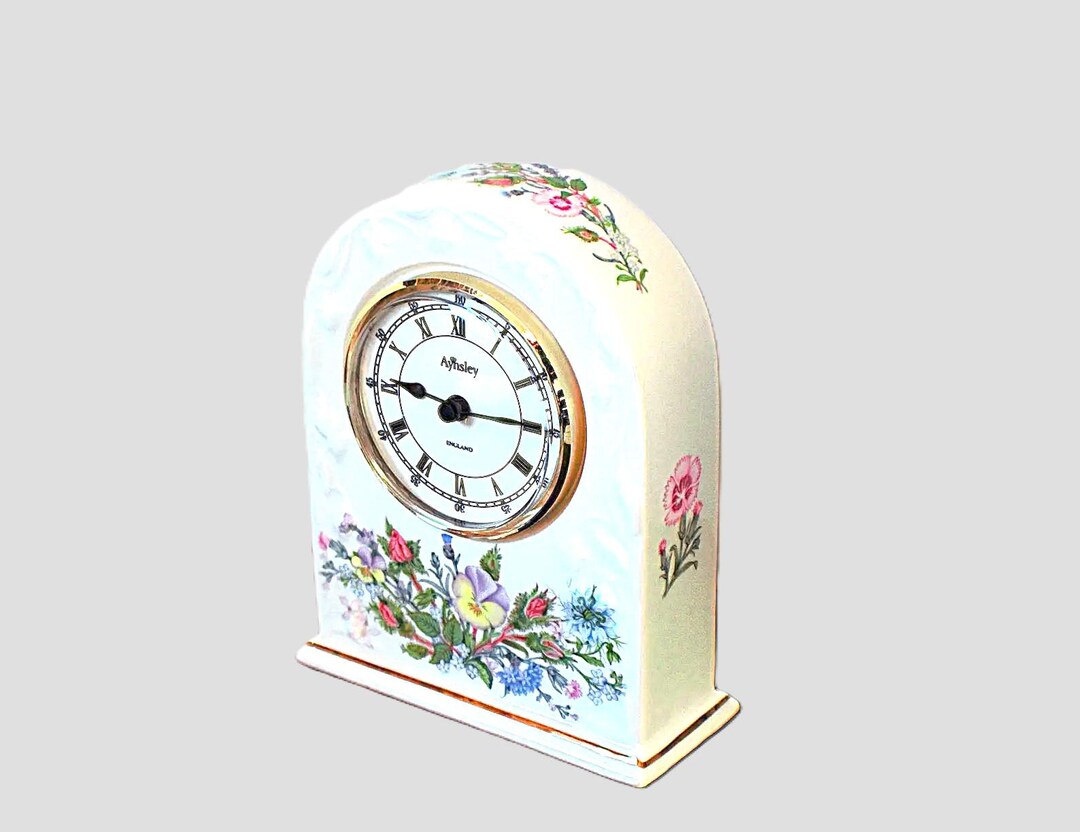 Aynsley Wild Tudor Mantel Table Carriage Clock - Fine Bone China