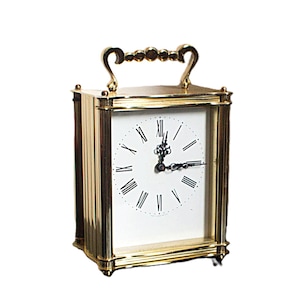 Vintage Smiths Astral Brass Mantel Table Carriage Quartz Clock: 1970s Curved Panel Design - Collectable
