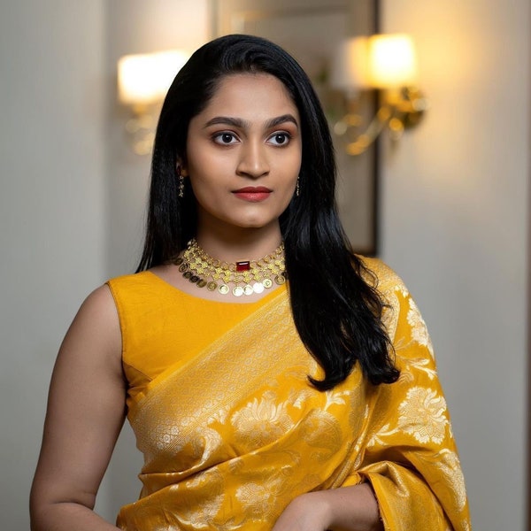 Yellow Colour Kanchipuram Silk Saree Bollywood Style Saree,Party Wear Saree,Wedding Wear Saree,Stunning Look Saree,Banarasi Look Saree