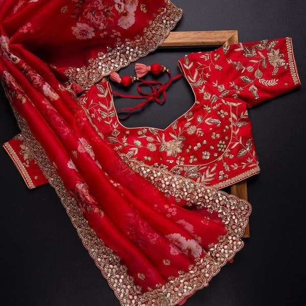 Red Colour Beautiful Vichitra Silk With Embroidery With Border Work Saree Party Wear saree Wedding Wear Saree Bold And Beautiful Saree