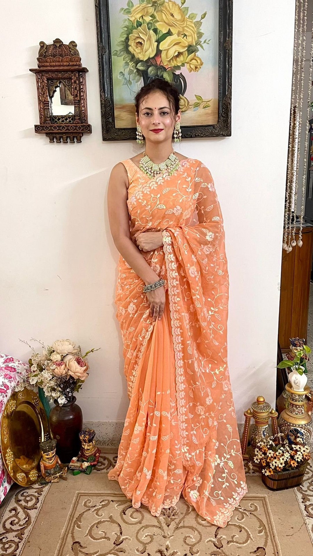 Orange Georgette Designer Women Saree Party wear for Weddings – GAURAV KATTA